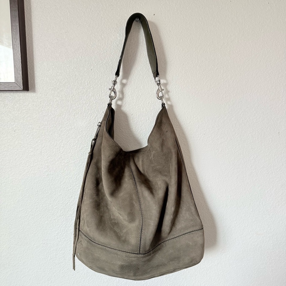 Rebecca Minkoff Bucket Studded Suede Silver Leather Shoulder Bag - Picture 4 of 14